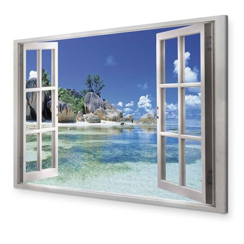 murando - Bilder Fensterblick Vlies Leinwandbild 1 tlg Kunstdruck modern Wandbilder XXL Wanddekoration Design Wand Bild - Fenster Insel Meer See Strand Himmel Landschaft Natur von murando