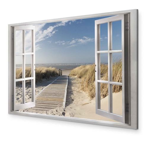 murando - Wandbilder XXL Fensterblick 60x40 cm 1 tlg Wand Deko Leinwand Bilder Groß Wanddeko Wohnzimmer Schlafzimmer Kunstdrucke - Blick aus dem Fenster Meer Strand Landschaft Natur c-C-0179-b-a von murando