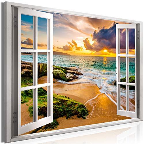 murando - Bilder Fensterblick Vlies Leinwandbild 1 tlg Kunstdruck modern Wandbilder XXL Wanddekoration Design Wand Bild - Fenster Insel Meer See Strand Himmel Landschaft Natur von murando