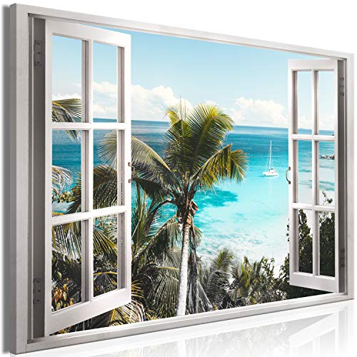 murando - Bilder Fensterblick Vlies Leinwandbild 1 tlg Kunstdruck modern Wandbilder XXL Wanddekoration Design Wand Bild - Fenster Insel Meer See Strand Himmel Landschaft Natur von murando