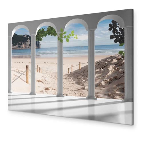 murando - Bilder Fensterblick Vlies Leinwandbild 1 tlg Kunstdruck modern Wandbilder XXL Wanddekoration Design Wand Bild - Fenster Insel Meer See Strand Himmel Landschaft Natur von murando