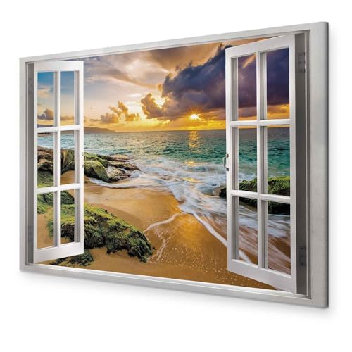 murando - Bilder Fensterblick Vlies Leinwandbild 1 tlg Kunstdruck modern Wandbilder XXL Wanddekoration Design Wand Bild - Fenster Insel Meer See Strand Himmel Landschaft Natur von murando