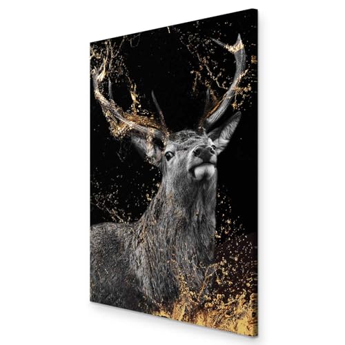 murando - Bilder Hirsch 80x120 cm Vlies Leinwandbild 1 tlg Kunstdruck modern Wandbilder XXL Wanddekoration Design Wand Bild - Tier Abstrakt schwarz Porträt g-C-0309-b-a von murando