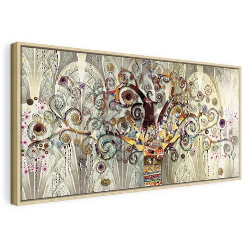 murando - Bilder Holzrahmen Gustav Klimt Baum des Lebens 120x60 cm Vlies Leinwandbild 1 Teilig Kunstdruck modern Wandbilder XXL Wanddekoration Wand Bild - natürlicher Rahmen l-A-0033-b-a von murando