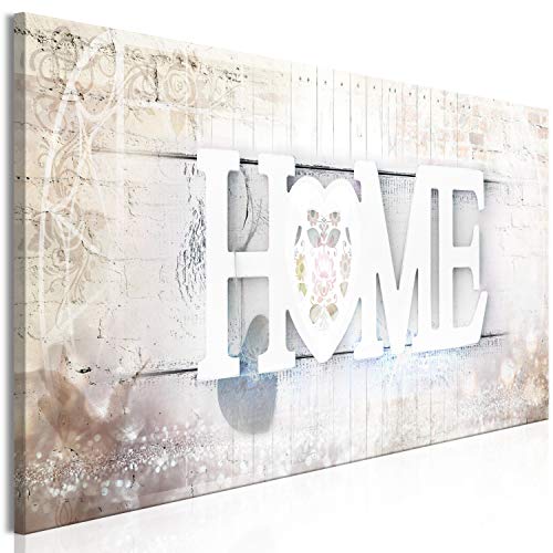 murando - Bilder Home 135x45 cm Vlies Leinwandbild 1 tlg Kunstdruck modern Wandbilder XXL Wanddekoration Design Wand Bild Panoramabild - Haus Herz Blumen Betonoptik Holzoptik beige von murando