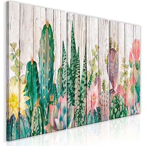 murando - Bilder Kakteen 120x60 cm Vlies Leinwandbild 3 tlg Kunstdruck modern Wandbilder XXL Wanddekoration Design Wandbild Kaktus Blume Pflanze Holzoptik Abstrakt b-C-10263-b-b von murando