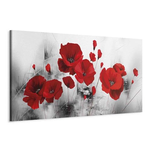murando - Leinwand Bilder Mohblumen 135x45 cm Vlies Leinwandbild 1 tlg Kunstdruck modern Wandbilder Groß XXL Wanddekoration Design Wand Bild Panoramabild - Blumen Natur grau rot b-A-0339-b-a von Cuadros B&D XXL