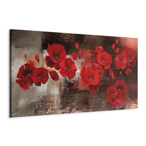 murando - Wandbilder XXL Mohnblumen 90x30 cm 1 tlg Wand Deko Leinwand Bilder Groß Wanddeko Wohnzimmer Schlafzimmer Kunstdrucke Panoramabild - Blumen Pflanzenmotiv Textur wie gemalt b-A-0796-b-a von murando