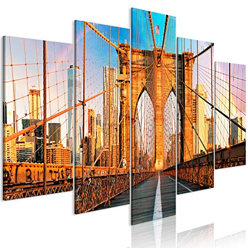 murando - Bilder New York 200x100 cm Vlies Leinwandbild 5 tlg Kunstdruck modern Wandbilder XXL Wanddekoration Design Wand Bild - Manhattan Brooklyn Brücke d-B-0254-b-m von murando