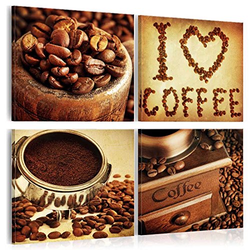 murando - Bilder Set Kaffee 40x40 cm 4 Teilig je 20x20 Vlies Leinwandbild Kunstdruck modern Wandbilder XXL Wanddekoration Design Wand Bild mehrteilig - Kaffeebohnen Tasse Küche von B&D XXL