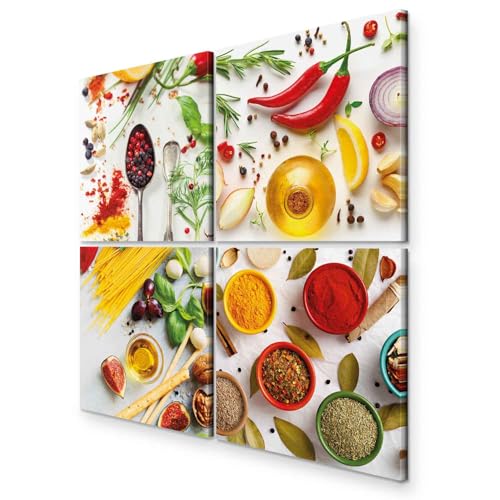 murando - Bilder Set Küche 60x60 cm 4 Teilig je 30x30 Vlies Leinwandbild Kunstdruck modern Wandbilder XXL Wanddekoration Design Wand Bild mehrteilig - Gewürze Paprika Chilli Löffel von murando