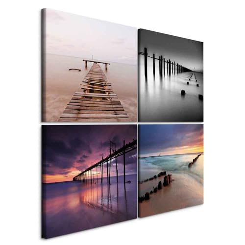 B&D XXL - Wandbilder Set Landschaft 40x40 cm 4 Teilig je 20x20 Vlies Leinwandbild Kunstdruck modern Wandbilder XXL Wanddekoration Design Wand Bild mehrteilig - Natur Strand Meer von B&D XXL