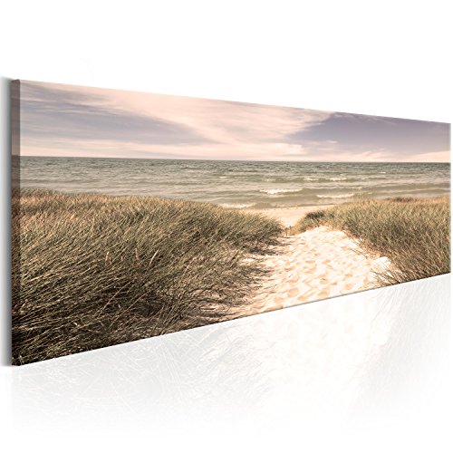 murando - Bilder Strand Meer 120x40 cm Vlies Leinwandbild 1 tlg Kunstdruck modern Wandbilder XXL Wanddekoration Design Wand Bild Panoramabild - Landschaft Grass Himmel Natur von murando