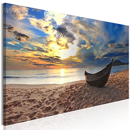 murando - Bilder Strand Meer 150x50 cm Vlies Leinwandbild 1 tlg Kunstdruck modern Wandbilder XXL Wanddekoration Design Wand Bild Panoramabild - Landschaft Boot Natur Himmel von murando