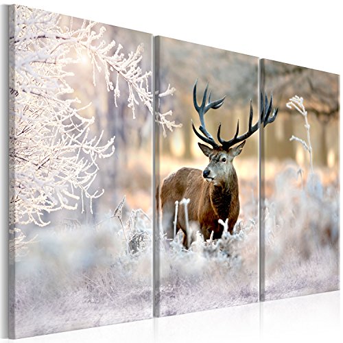 murando - Bilder Tier Hirsch 120x80 cm Vlies Leinwandbild 3 Teilig Kunstdruck modern Wandbilder XXL Wanddekoration Design Wand Bild - Natur Winter g-C-0065-b-f von murando