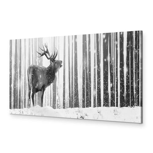 murando - Bilder Tiere 120x40 cm Vlies Leinwandbild 1 tlg Kunstdruck modern Wandbilder XXL Wanddekoration Design Wand Bild Panoramabild - Hirsch Wald Wild Winter Schnee von murando