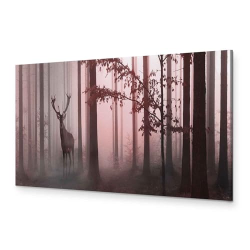 murando - Bilder Wald Hirsch 150x50 cm Vlies Leinwandbild 1 tlg Kunstdruck modern Wandbilder XXL Wanddekoration Design Wand Bild Panoramabild - Landschaft Natur Tiere Bäume von murando