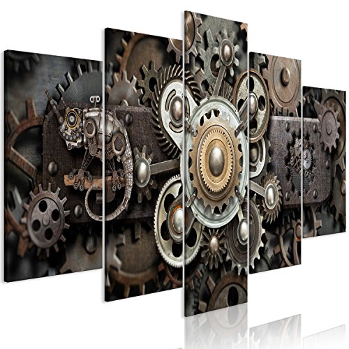 murando - Bilder Zahnrad Uhr 100x50 cm Vlies Leinwandbild 5 tlg Kunstdruck modern Wandbilder XXL Wanddekoration Design Wand Bild - Steampunk Vintage 3D Effekt a-C-0103-b-m von murando