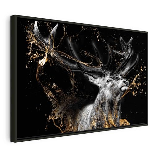 murando Bilder mit Rahmen 120x80 cm Wandbilder groß Leinwandbild XXL schwarzer Holzrahmen modern Wanddekoration Kunstdruck Wanddeko Wohnzimmer Schlafzimmer Deko Abstrakte Tier Wald Natur Flamme von murando