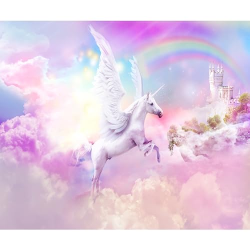 murando Fototapete für Kinder 150x105 cm Vlies Tapeten Wandtapete XXL Moderne Wanddeko Design Wand Dekoration Wohnzimmer Schlafzimmer Büro Einhorn Unicorn Regenbogen rosa wie gemalt von murando