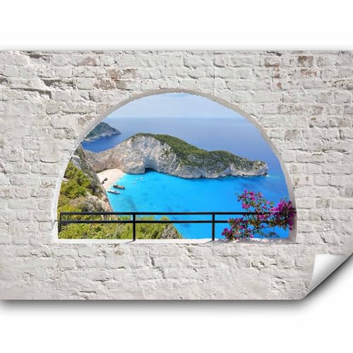 murando Fototapete selbstklebend 245x175 cm Tapete Wandtapete Klebefolie Dekorfolie Tapetenfolie Wand Dekoration Wandaufkleber Wohnzimmer Landschaft Natur Insel Strand Meer Fenster von murando