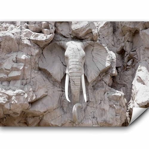 murando Fototapete selbstklebend 3d Effekt 147x105 cm Tapete Wandtapete Klebefolie Dekorfolie Tapetenfolie Wand Dekoration Wandaufkleber Wohnzimmer Tiere Elefant Steinwand Steinoptik von murando