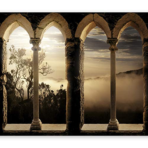 murando Fototapete selbstklebend Landschaft 147x105 cm Tapete Wandtapete Klebefolie Dekorfolie Tapetenfolie Wand Dekoration Wandaufkleber Wohnzimmer Gebirge Bäume Nebel Natur Steinoptik von murando