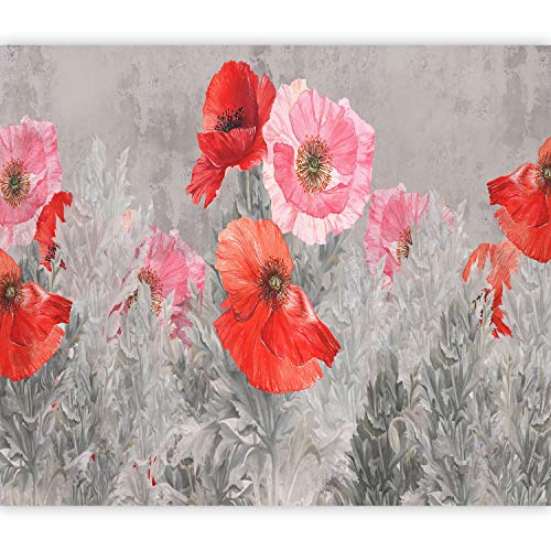 murando Fototapete selbstklebend Mohnblumen 294x210 cm Tapete Wandtapete Klebefolie Dekorfolie Tapetenfolie Wand Dekoration Wandaufkleber Wohnzimmer Blumen Natur Wiese rot grau wie gemalt von murando