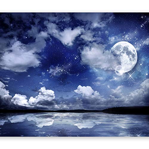 murando Fototapete selbstklebend Nachthimmel 490x350 cm Tapete Wandtapete Klebefolie Dekorfolie Tapetenfolie Wand Dekoration Wandaufkleber Wohnzimmer Landschaft Mond blau von murando