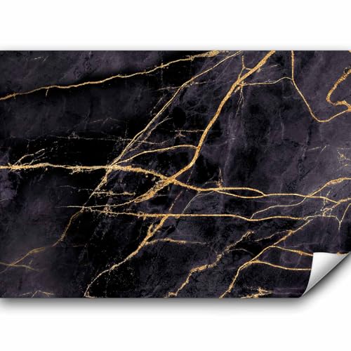 murando Fototapete selbstklebend Steinwand 490x350 cm Tapete Wandtapete Klebefolie Dekorfolie Tapetenfolie Wand Dekoration Wandaufkleber Wohnzimmer Marmoroptik Abstrakt 3D schwarz von murando