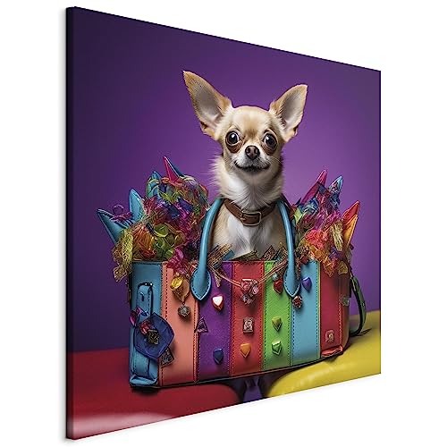 murando - Hund lustig Bilder 60x60 cm Leinwandbild 1 tlg Kunstdruck modern Wandbilder XXL Wanddekoration Design Wand Bild Chihuahua Tasche Abastrakt bunt g-H-10014-b-c von murando