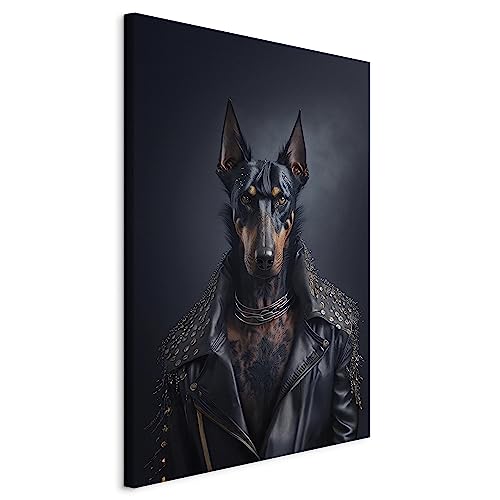 murando - Wandbilder XXL Hund lustig 80x120 cm 1 tlg - Wand Deko Leinwand Bilder Groß Wanddeko Wohnzimmer Schlafzimmer Kunstdrucke Bild Dobermann Rock g-H-10008-b-b von murando