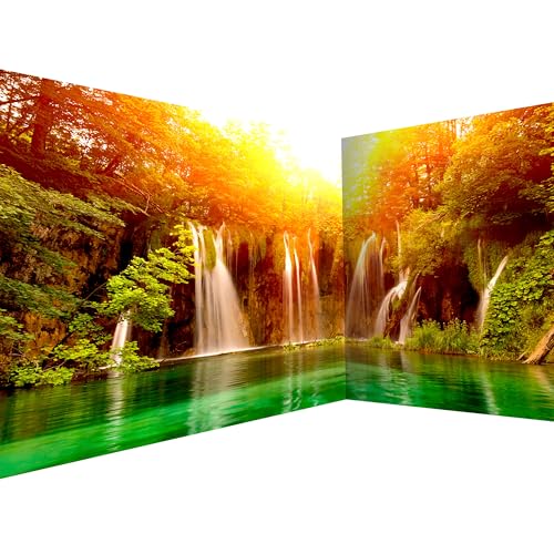 murando PREMIUM Vlies Eckfototapete Wasserfall 550x250 cm Tapeten Wandtapete XXL Moderne Fototapete Wanddeko Design Wand Dekoration Wohnzimmer Schlafzimmer Büro Flur Natur Sonne Wald c-B-0475-a-a von murando