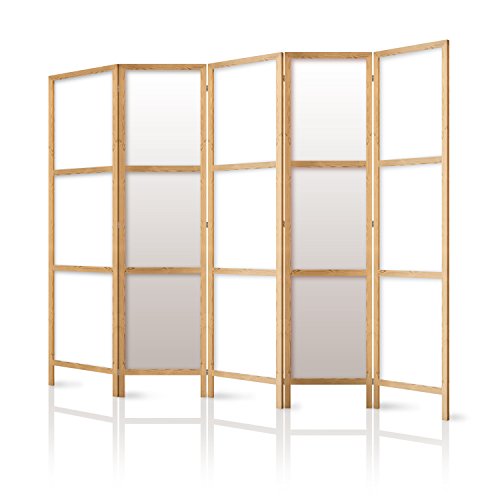 murando - Paravent XXL 225x171 cm 5-teilig Deutsches Qualitäts Vlies Leinwand eleganter Sichtschutz Raumteiler Trennwand Raumtrenner Holz Weiß Deko Home Office Japan p-A-0009-z-c von murando