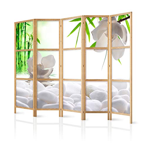 murando - Paravent XXL Blumen Bambus Spa 225x171 cm 5-teilig einseitig eleganter Sichtschutz Raumteiler Trennwand Raumtrenner Holz Design Motiv Deko Home Office Japan p-B-0036-z-c von murando