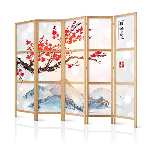 murando - Paravent XXL Kirschblüte Gebirge 225x171 cm 5-teilig einseitig eleganter Sichtschutz Raumteiler Trennwand Raumtrenner Holz Design Motiv Deko Home Office Japan von murando