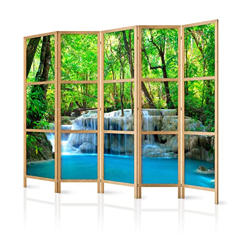 murando - Paravent XXL Landschaft Wasserfall Natur 225x171 cm 5-teilig einseitig eleganter Sichtschutz Raumteiler Trennwand Raumtrenner Holz Design Motiv Deko Home Office Wald von murando