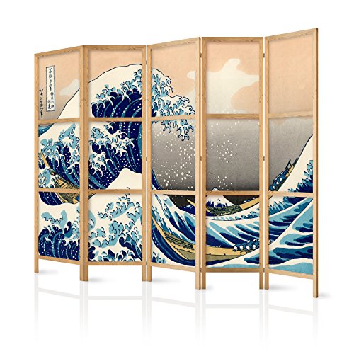 murando - Paravent XXL die große Welle vor Kanagawa 225x171 cm 5-teilig einseitig eleganter Sichtschutz Raumteiler Trennwand Raumtrenner Holz Design Motiv Deko Home Office Japan von murando