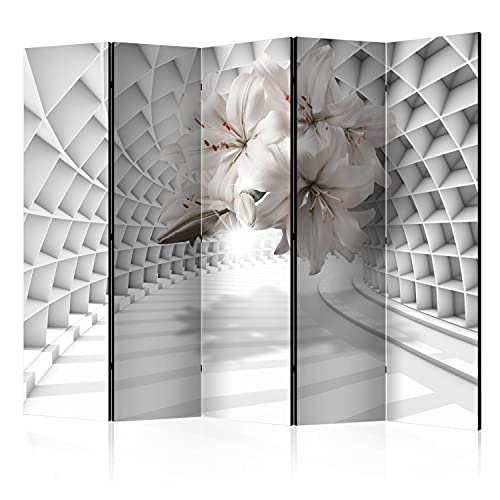 murando Raumteiler Foto Paravent 3D Effekt Abstrakt 225x172 cm beidseitig auf Vlies-Leinwand Bedruckt Trennwand Spanische Wand Sichtschutz Raumtrenner Design Tunnel weiß Blumen Lilien b-C-0206-z-c von murando