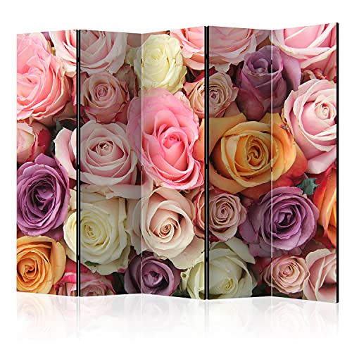 murando - Paravent Raumteiler Innen Blumen 225x172 cm 5-teilig Einseitig Raumtrenner Trennwand Holz Room Divider Mobiler Sichtschutz Spanische Wand Raum Abtrennung Natur Rosen rosa bunt b-C-0429-z-c von murando