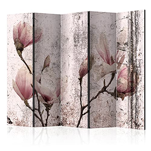 murando Raumteiler Foto Paravent Blumen Magnolien 225x172 cm beidseitig auf Vlies-Leinwand Bedruckt Trennwand Spanische Wand Sichtschutz Raumtrenner Natur Betonoptik AST rosa grau von murando