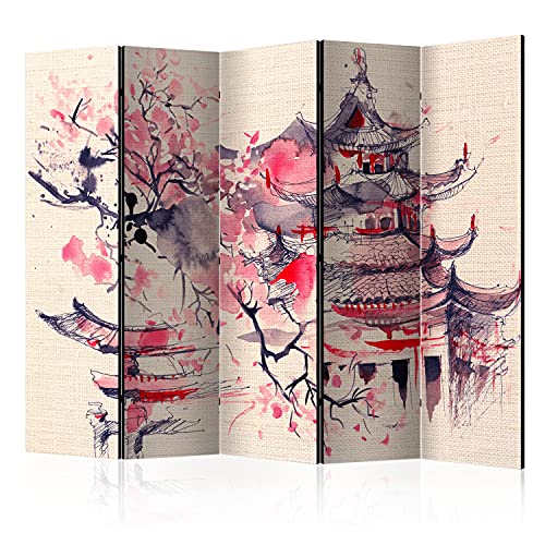 murando Raumteiler Foto Paravent Japanischer Kirschbaum 225x172 cm einseitig auf Vlies-Leinwand Bedruckt Trennwand Spanische Wand Sichtschutz Raumtrenner Kirschblüte Ornament Japan von murando