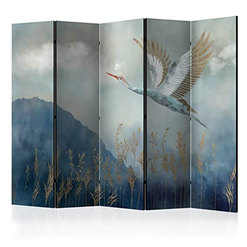 murando Raumteiler Foto Paravent Landschaft 225x172 cm einseitig auf Vlies-Leinwand Bedruckt Trennwand Spanische Wand Sichtschutz Raumtrenner Design Berge Pflanzen Storch blau wie gemalt g-A-0364-z-c von murando