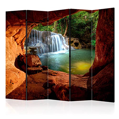 murando Raumteiler Foto Paravent Landschaft 225x172 cm einseitig auf Vlies-Leinwand Bedruckt Trennwand Spanische Wand Sichtschutz Raumtrenner Design Wasserfall Grotte Botanik Dschungel c-C-0141-z-c von murando