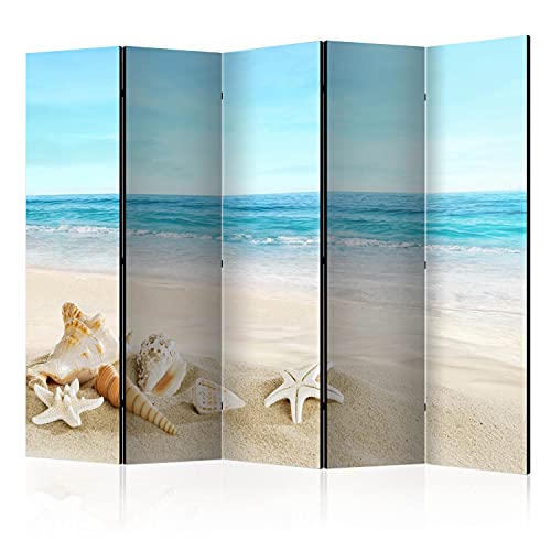 murando Raumteiler Foto Paravent Meer und Strand 225x172 cm beidseitig auf Vlies-Leinwand Bedruckt Trennwand Spanische Wand Sichtschutz Raumtrenner Natur Muscheln Landschaft von murando