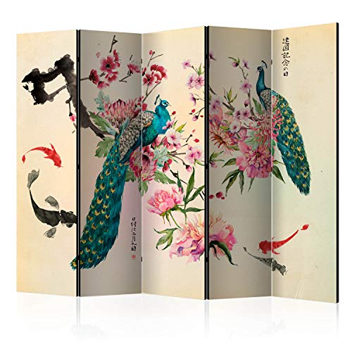 murando Raumteiler Foto Paravent Orient Japan Asia 225x172 cm einseitig auf Vlies-Leinwand Bedruckt Trennwand Spanische Wand Sichtschutz Raumtrenner Home Office Blumen Zen Pfau p-C-0002-z-c von murando