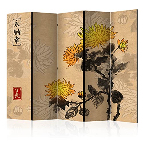 murando Raumteiler Foto Paravent japanische Blumen 225x172 cm einseitig auf Vlies-Leinwand Bedruckt Trennwand Spanische Wand Sichtschutz Raumtrenner Natur gelbe Chrysantheme von murando