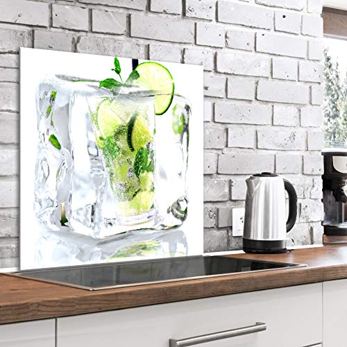 murando Spritzschutz Glas für Küche 60x60 cm Küchenrückwand Küchenspritzschutz Fliesenschutz Glasbild Dekoglas Küchenspiegel Glasrückwand Obst Limette - j-A-0078-aq-a von murando