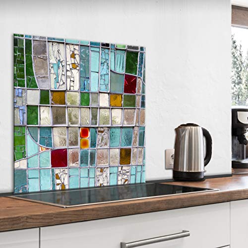 murando Spritzschutz Glas für Küche 60x60 cm Küchenrückwand Küchenspritzschutz Fliesenschutz Glasbild Dekoglas Küchenspiegel Glasrückwand Abstrakt Mosaik Fliesen - f-B-0279-aq-a von murando