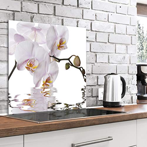 murando Spritzschutz Glas für Küche 60x60 cm Küchenrückwand Küchenspritzschutz Fliesenschutz Glasbild Dekoglas Küchenspiegel Glasrückwand Blumen Orchidee Wasser - b-C-0562-aq-a von murando